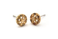 Gold Snowflake Earring, 4 Gold Plated Brass Round Shaped Snowflake Stud Earrings, CZ Pave, Zircon Snowflake Stud Earrings (8mm) SY0270