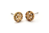 Gold Snowflake Earring, 4 Gold Plated Brass Round Shaped Snowflake Stud Earrings, CZ Pave, Zircon Snowflake Stud Earrings (8mm) SY0270