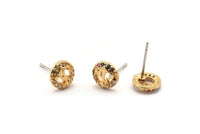 Gold Anchor Earring, 4 Gold Plated Brass Round Shaped Anchor Stud Earrings, CZ Pave, Zircon Anchor Stud Earrings (8mm) SY0277
