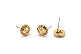 Gold Anchor Earring, 4 Gold Plated Brass Round Shaped Anchor Stud Earrings, CZ Pave, Zircon Anchor Stud Earrings (8mm) SY0277