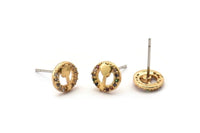 Gold Heart Key Earring, 4 Gold Plated Brass Round Shaped Heart Key Stud Earrings, CZ Pave, Zircon Heart Key Stud Earrings (8mm) SY0276