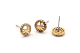 Gold Dragonfly Earring, 4 Gold Plated Brass Round Shaped Dragonfly Stud Earrings, CZ Pave, Zircon Dragonfly Stud Earrings (8mm) SY0280