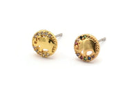 Gold Elephant Earring, 4 Gold Plated Brass Round Shaped Elephant Stud Earrings, CZ Pave, Zircon Elephant Stud Earrings (8mm) SY0213