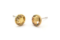 Gold Elephant Earring, 4 Gold Plated Brass Round Shaped Elephant Stud Earrings, CZ Pave, Zircon Elephant Stud Earrings (8mm) SY0213