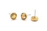 Gold Elephant Earring, 4 Gold Plated Brass Round Shaped Elephant Stud Earrings, CZ Pave, Zircon Elephant Stud Earrings (8mm) SY0213