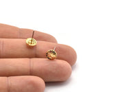 Gold Elephant Earring, 4 Gold Plated Brass Round Shaped Elephant Stud Earrings, CZ Pave, Zircon Elephant Stud Earrings (8mm) SY0213