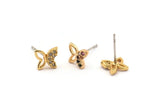 Gold Butterfly Earring, 4 Gold Plated Brass Butterfly Stud Earrings, CZ Pave Earrings, Zircon Butterfly Stud Earrings (7x8mm) SY0250