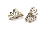 Silver Ring Setting, Antique Silver Plated Brass Flower Ring With 1 Stone Settings - Pad Size 6mm N1793 H1525