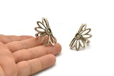 Silver Ring Setting, Antique Silver Plated Brass Flower Ring With 1 Stone Settings - Pad Size 6mm N1793 H1525