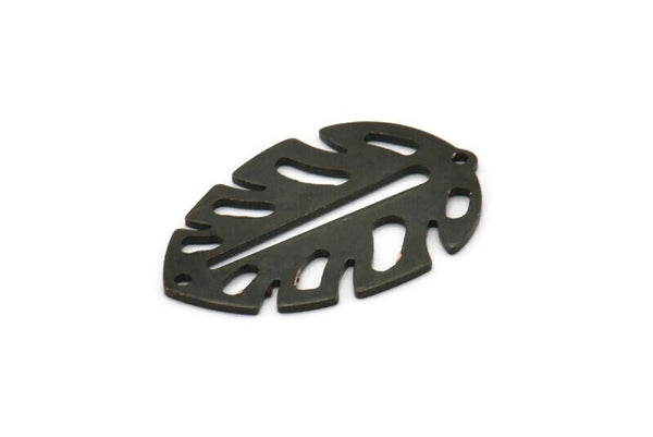 Siyah Yaprak Tılsımı, 2 Delikli 4 Oksitlenmiş Siyah Pirinç Yaprak Tılsımı, Yaprak Tılsımı Küpeleri (30x20x0,80 mm) M01678