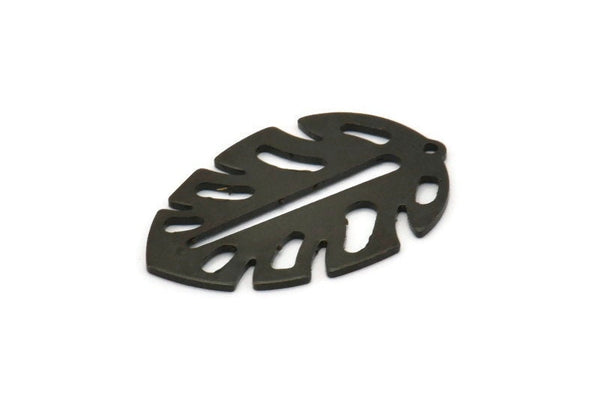 Siyah Yaprak Tılsımı, 1 Delikli 4 Oksitlenmiş Siyah Pirinç Yaprak Tılsımı, Yaprak Tılsımı Küpeleri (30x20x0,80 mm) M01679