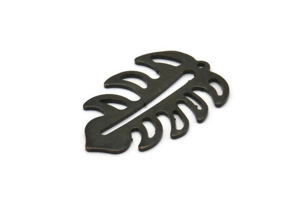 Siyah Yaprak Tılsımı, 1 Delikli 4 Oksitlenmiş Siyah Pirinç Yaprak Tılsımı, Yaprak Tılsımı Küpeleri (30x20x0,80 mm) M01700