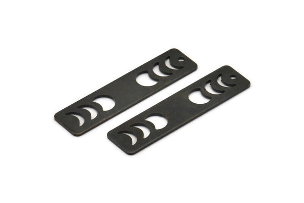 Siyah Dikdörtgen Charm, 1 Delikli 6 Oksitlenmiş Siyah Pirinç Ay Evreleri Charm'ı (40x10x0,80 mm) M01825