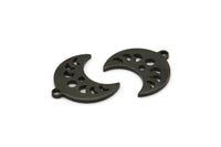 Siyah Ay Tılsımı, 1 Döngü ve 1 Delikli 12 Oksitlenmiş Siyah Pirinç Hilal Evreleri Tılsımı (15x9x1mm) M01993 H0972