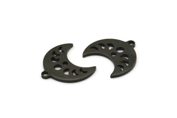 Siyah Ay Tılsımı, 1 Döngü ve 1 Delikli 12 Oksitlenmiş Siyah Pirinç Hilal Evreleri Tılsımı (15x9x1mm) M01993 H0972