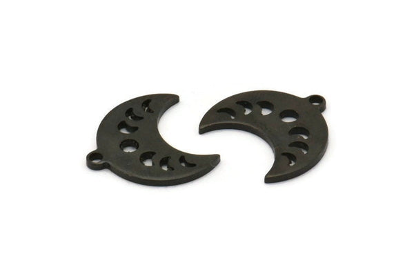 Siyah Ay Tılsımı, 1 Döngülü 12 Oksitlenmiş Siyah Pirinç Hilal Evreleri Tılsımı (15x9x1mm) M01994