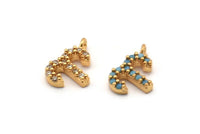Gold Aries Charm, Gold Plated Aries, Cubic Zircon, 2 CZ Pave Aries Charms, Zircon Zodiac Charm Pendants With 1 Loop (12x8mm) SY0203
