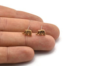 Gold Elephant Earring, 4 Gold Plated Brass Elephant Shaped Stud Earrings, CZ Pave Earrings, Zircon Elephant Stud Earrings (6x9mm) SY0258