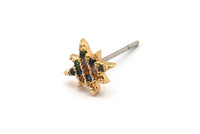 Gold Pole Star Earring, 4 Gold Plated Brass Lodestar Shaped Stud Earrings, CZ Pave Earrings, Zircon North Star Stud Earrings (9x7mm) SY0259
