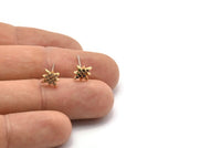Gold Pole Star Earring, 4 Gold Plated Brass Lodestar Shaped Stud Earrings, CZ Pave Earrings, Zircon North Star Stud Earrings (9x7mm) SY0259