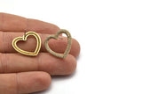 Brass Heart Earring, 2 Raw Brass Heart Shaped Zircon Stud Earrings (22x23mm) SY0262