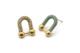 Brass U Shaped Earring, 2 Raw Brass U Shaped Zircon Stud Earrings (16x13mm) SY0265