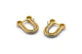 Brass U Shaped Earring, 2 Raw Brass U Shaped Zircon Stud Earrings (16x13mm) SY0265