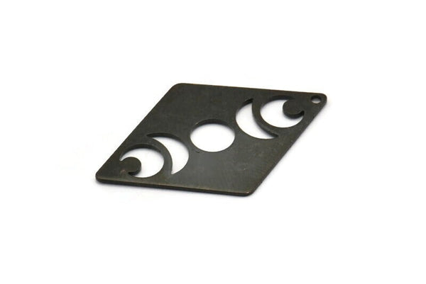 Black Diamond Charm, 4 Oxidized Black Brass Moon Charms With 1 Hole, Rhombus Blanks (40x26x0.80mm) M01670 H0926