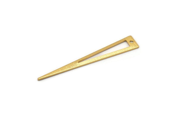 Gold Triangle Charm, 4 Textured Gold Plated Brass Triangle Charms With 1 Hole, Findings (50x8x0.80mm) M155