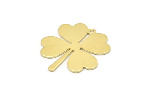 Brass Leaf Charm, 6 Raw Brass Four Leaf Clover Charms With 1 Hole, Charm Earrings (27x25x0.80mm) M02860