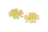 Brass Leaf Charm, 6 Textured Raw Brass Four Leaf Clover Charms With 1 Hole, Charm Earrings (27x25x0.80mm) M02862