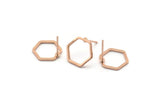 Rose Gold Hexagon Earring, 6 Rose Gold Plated Brass Hexagon Stud Earrings (12mm) BS 1221 A1134