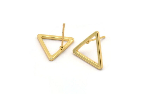 Gold Triangle Earring, 6 Gold Plated Brass Triangle Stud Earrings (15mm) D0107 A1126 H0025