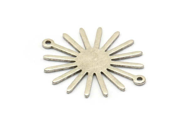 Silver Sun Charm, 10 Antique Silver Plated Brass Sun Connectors With 2 Loops, Pendants (29x25x0.80mm) M01655 H0600
