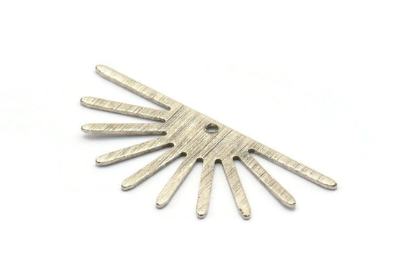 Silver Sun Charm, 6 Textured Antique Silver Plated Brass Sun Charms With 1 Hole (32x14x0.60mm) M02072 H1674
