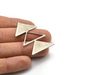 Silver Triangle Charm, 2 Antique Silver Plated Brass Triangle Charms With 1 Loop (47x30x1mm) M01793