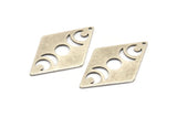 Silver Diamond Charm, 4 Antique Silver Plated Brass Moon Charms With 1 Hole, Rhombus Blanks (40x26x0.80mm) M01670 H0926