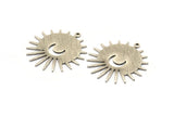 Silver Sun Charm, 4 Textured Antique Silver Plated Brass Sun And Crescent Charms With 1 Loop, Findings (29x28x0.80mm) M02009