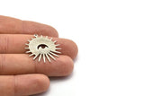 Silver Sun Charm, 4 Textured Antique Silver Plated Brass Sun And Eye Charms With 1 Loop, Findings (29x28x0.80mm) M02005