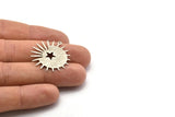 Silver Sun Charm, 4 Textured Antique Silver Plated Brass Sun And Star Charms With 1 Loop, Findings (29x28x0.80mm) M02007