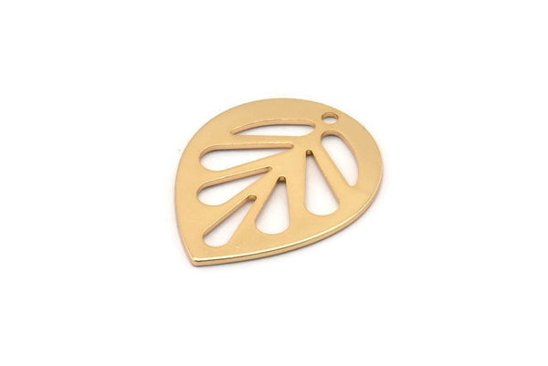 Gold Leaf Charm, 2 Gold Plated Brass Leaf Charms With 1 Hole, Earrings, Pendants, Findings (30x24x0.80mm) D956 Q0863