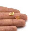 Gold Sun Earring, 8 Gold Plated Brass Rising Sun Flag Stud Earrings (15x9x0.60mm) D958 A1242 Q0272