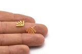 Gold Sun Earring, 8 Gold Plated Brass Rising Sun Flag Stud Earrings (15x9x0.60mm) D958 A1242 Q0272