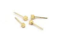 Gold Square Cube Earring, 10 Gold Plated Brass Cube Stud Earrings (3x3mm) D147 A1283