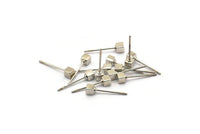 Silver Cube Earring, 8 Silver Tone Brass Cube Stud Earrings (3x3mm) D147 A1283