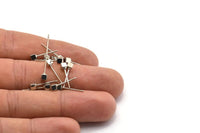 Silver Cube Earring, 8 Silver Tone Brass Cube Stud Earrings (3x3mm) D147 A1283