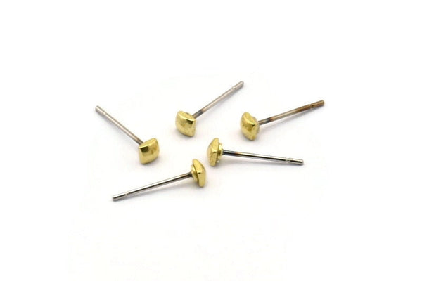 Brass Cube Earring, 12 Raw Brass Square Cube Stud Earrings (3x1.5mm) D1409 A1395