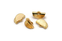 Ribbon Crimp Ends, 8 Gold Plated Brass Textured Ribbon Crimp Ends With 1 Loop, Findings (15x10mm) D0557