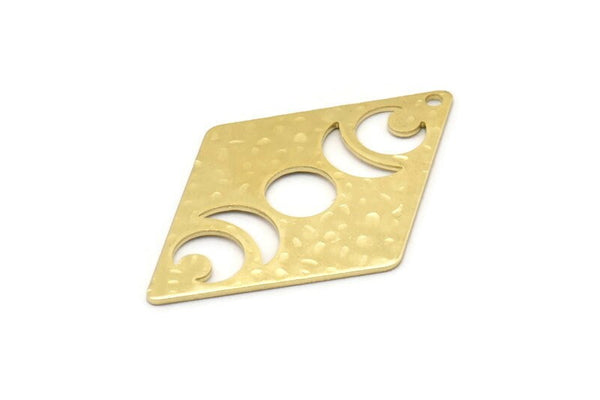 Brass Diamond Charm, 6 Hammered Raw Brass Moon Charms With 1 Hole, Rhombus Blanks (40x26x0.80mm) M02911