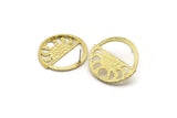 Brass Moon Earring, 2 Raw Brass Moon Phases Stud Earrings (32x29mm) U042